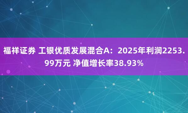 福祥证券 工银优质发展混合A：2025年利润2253.99万元 净值增长率38.93%