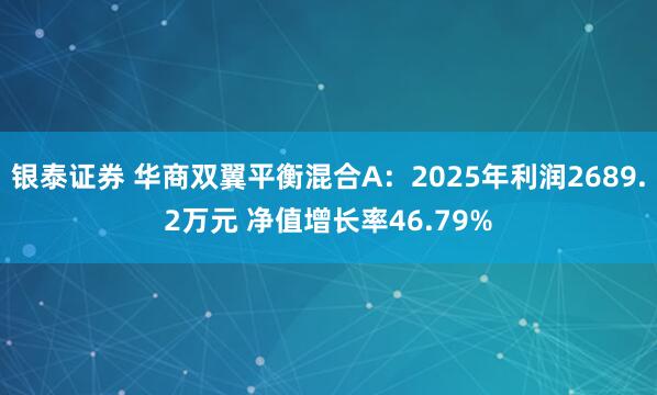 银泰证券 华商双翼平衡混合A:2025年利润2689.2万元 净值增长率46.79%